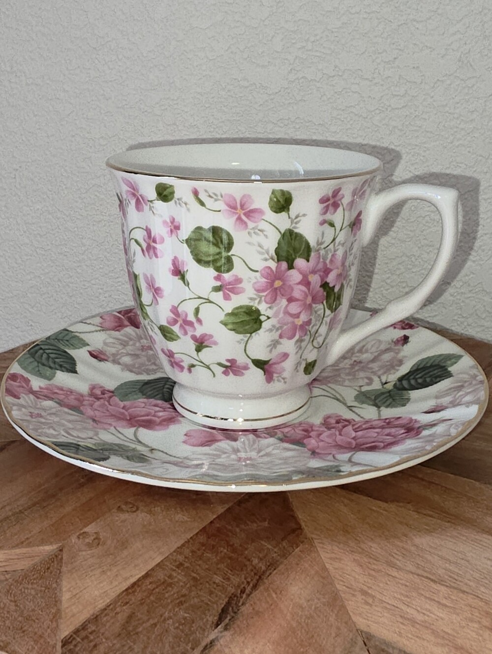 Gracie China Floral Pink Porcelain Teacup and Saucer Set